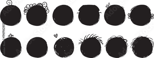 Hand-Drawn Doodle Hair Styles Silhouette Icons Set