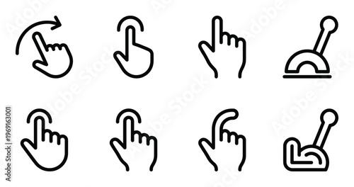 Touch screen gestures set with hand finger clicking tapping and sliding icons isolated on background