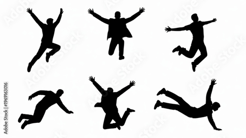 Dynamic silhouettes of individuals performing mid-air acrobatics and jumps