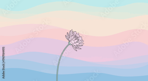 Flower Illustration with Pastel Wavy Background Colors