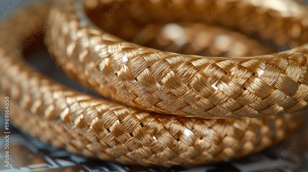 Fototapeta premium Close-up of two golden braided bracelets