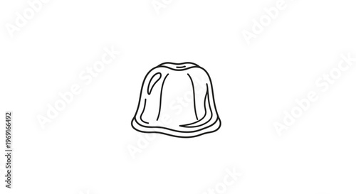 Minimalist black and white line art illustration of a delicious dessert pudding or jelly icon