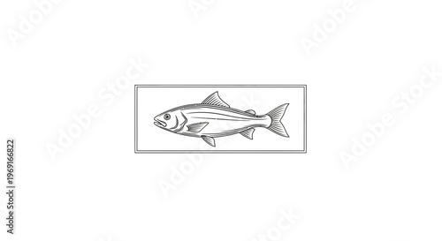 Vintage style woodcut illustration of a freshwater or saltwater fish emblem in a rectangular frame