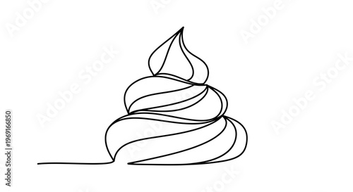 Minimalist continuous line art drawing of a delicious swirled dessert topping or elegant whipped