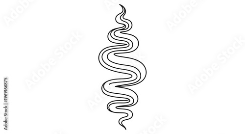 Abstract continuous line drawing of ethereal smoke or liquid flow on a white background