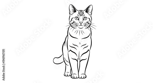Detailed Line Art Illustration of a Standing Tabby Cat
