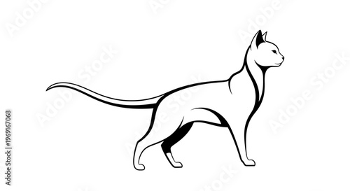 Minimalist Side Profile Walking Cat Line Art Illustration

