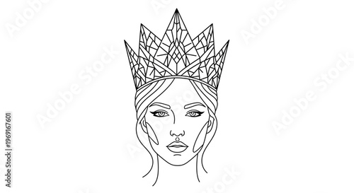 Elegant Woman Crowned with Intricate Geometric Design Majestic Queenly Portrait Art