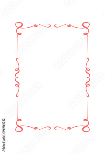 Romantic red ribbon invitation frame with wavy line border. Cute coquette bow decor and hand drawn ribbon edge give a whimsical look. Decorative frame suits wedding card, valentine invite or social