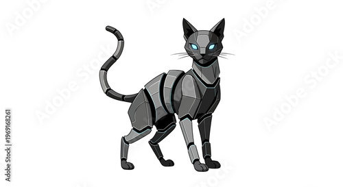 Futuristic Robotic Cat Illustration Vector Cybernetic Cyborg Feline
