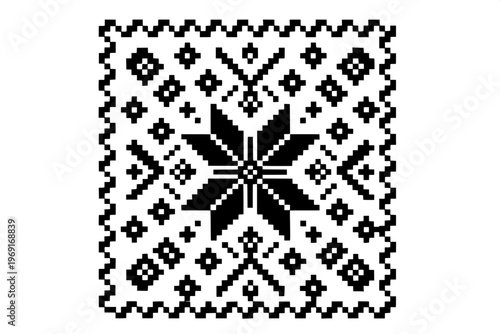 Minimalist black and white Ukrainian Vyshyvanka embroidery pattern