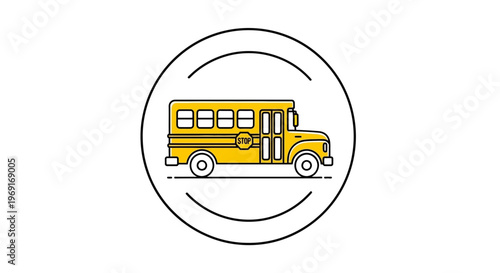 Vibrant yellow school bus icon design conveying education and journey readiness for students