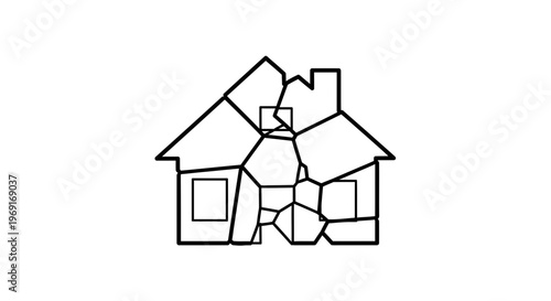 Abstract line art house fragmented into many geometric pieces illustrating complex structural issues