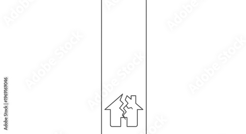 Simple line icon of a broken home, illustrating concept of separation, divorce, or instability