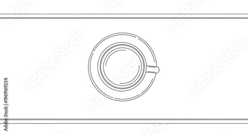 Minimalist top-down outline illustration of a single beverage cup and saucer on a clean surface