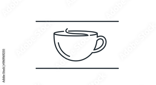 Minimalist Outline Icon of a Hot Coffee Cup with a Steaming Swirl on White Background for Beverage