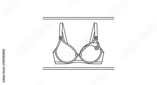 Minimalist line art illustration of a functional nursing bra design for new mothers seeking