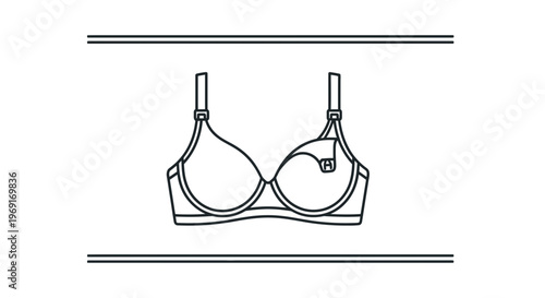 Minimalist monochrome line art illustration of a functional maternity nursing bra for comfort and