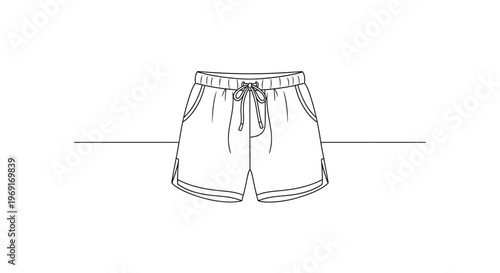 minimalist line art illustration of comfortable drawstring athletic shorts for modern design needs