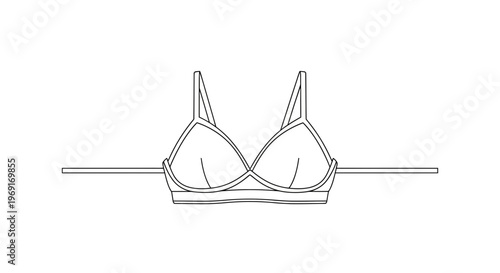 Minimalist technical flat vector outline drawing of a modern women's bralette underwear