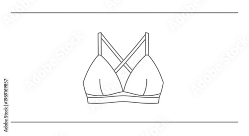 A minimalist outline illustration of a comfortable women's bralette with stylish crisscross strap