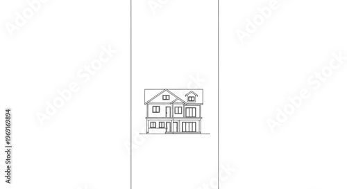 Minimalist architectural line drawing of a modern two-story residential house blueprint concept