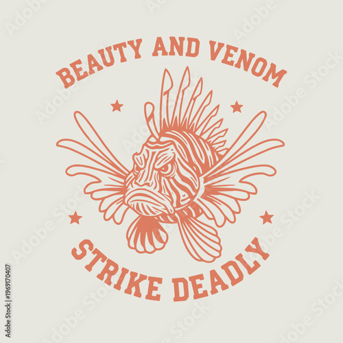 Lionfish with sharp deadly fins drawing.