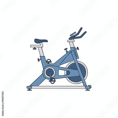 Blue exercise bike with adjustable seat and handlebars for indoor cycling