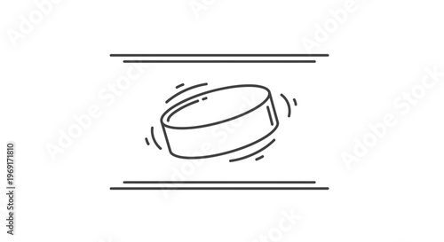 Dynamic outline illustration of an ice hockey puck in swift motion against a pristine white