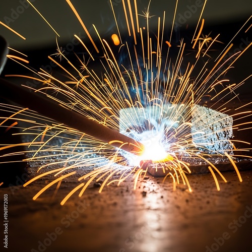 Metalworker grinding metal with sparks flying everywhere