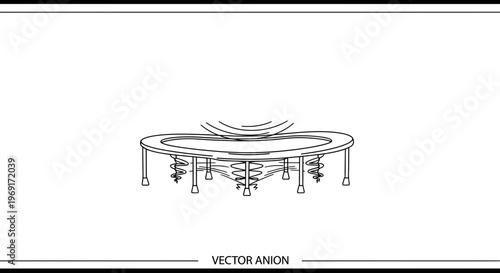 Dynamic line art illustration of a backyard trampoline ready for playful bouncing fun