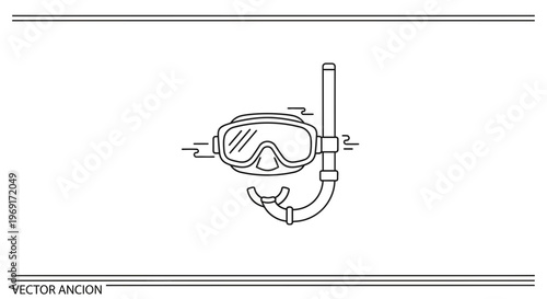 Underwater snorkeling mask and breathing tube line art illustration for aquatic activities