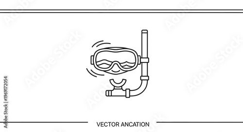 Line art illustration depicting a classic snorkel and mask ready for underwater exploration during