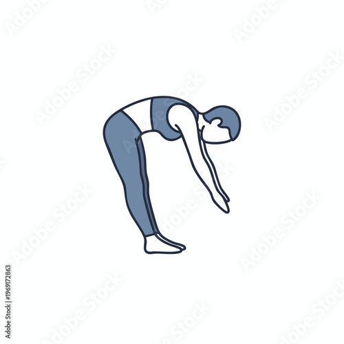 Person in yoga attire bending forward with legs straight, arms reaching down