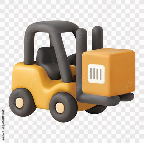 Logistics and Warehouse Vector Icon Set | 3D icon set | a forklift carrying a box
