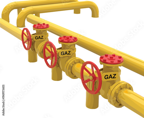 Natural gas pipeline vector illustration with industrial gas valves and pipeline infrastructure system