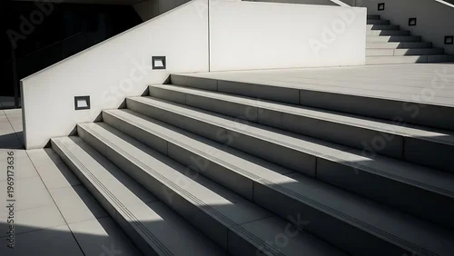 Obraz Architectural staircase design with modern lighting and geometric shadows