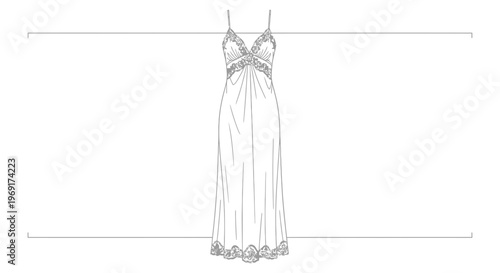 Elegant women's long nightgown fashion illustration with delicate lace details vector design