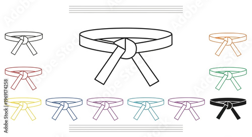 A comprehensive illustration depicting diverse martial arts ranking belts in various colors and