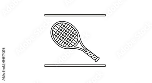Clean graphic representation of a tennis racket on a white background perfect for sports themed