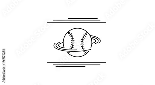 Conceptual sports artwork illustrating a baseball reimagined as a celestial body with orbiting rings