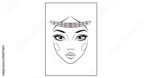 Detailed line art of a feminine face template perfect for beauty design and creative coloring