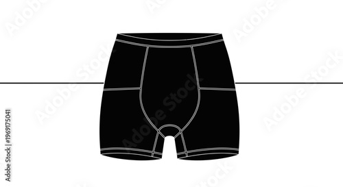 Sleek black boxer briefs illustration on a clean white background, showcasing contemporary male