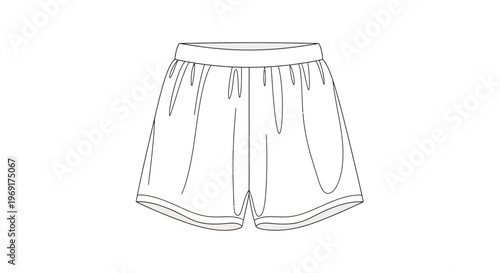 Clean line art drawing of a comfortable elastic-waist shorts perfect for casual apparel designs