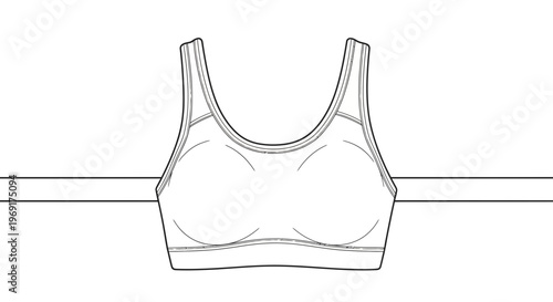 Detailed technical flat sketch illustration of a modern athletic women's sports bra design concept