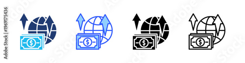 World Economy Multiple Style Icon Set Collection Pack Web Banner Vector 