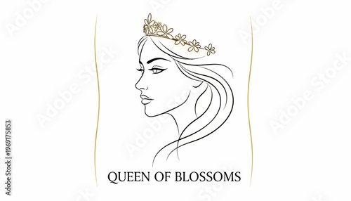 Queen of Blossoms regal feminine profile artwork with exquisite floral crown illustration