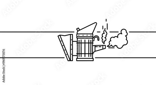 Essential Beekeeping Smoker Device Emitting Calming Smoke Line Art Illustration for Apiary