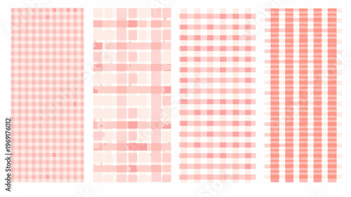 A series of red and white gingham patterns displayed vertically