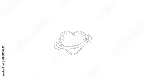 Minimalist line art depiction of a heart icon encircled by an orbital ring design